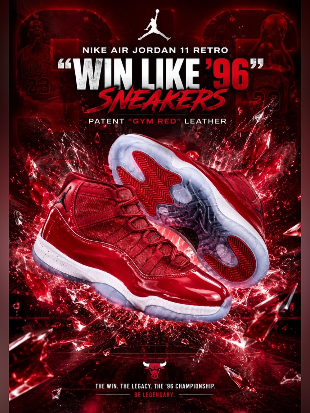 New!🔥Nike Air Jordan 11 Retro "Win Like '96" sneakers, Patent “Gym Red” Leather🔥